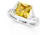 White gold Princess Cut Yellow Sapphire Solitaire Twist Band Prong Setting Ring_85