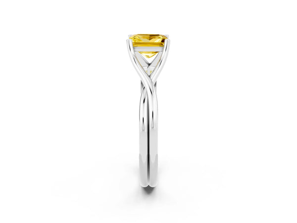 Platinum Princess Cut Yellow Sapphire Solitaire Twist Band Prong Setting Ring