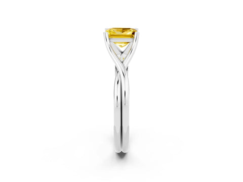 White gold Princess Cut Yellow Sapphire Solitaire Twist Band Prong Setting Ring_86