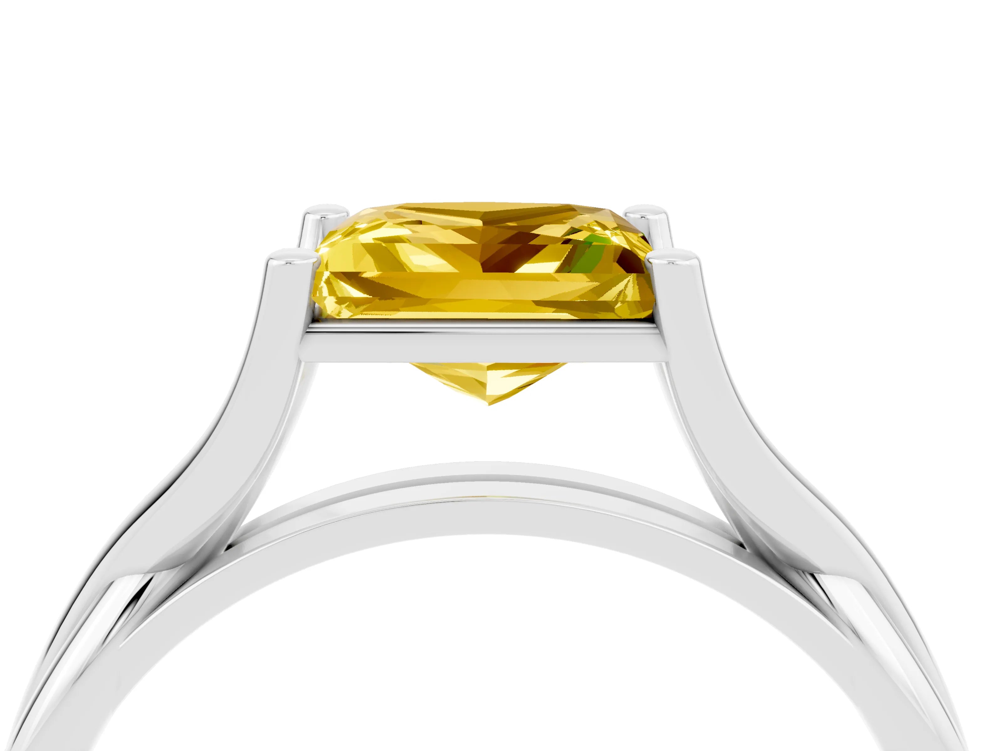 White gold Princess Cut Yellow Sapphire Solitaire Twist Band Prong Setting Ring_88