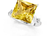 White gold Princess Cut Yellow Sapphire Solitaire Twisted Band with Round  Accents and Prong Setting_13