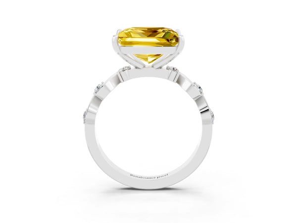 Platinum Princess Cut Yellow Sapphire Solitaire Twisted Band with Round  Accents and Prong Setting
