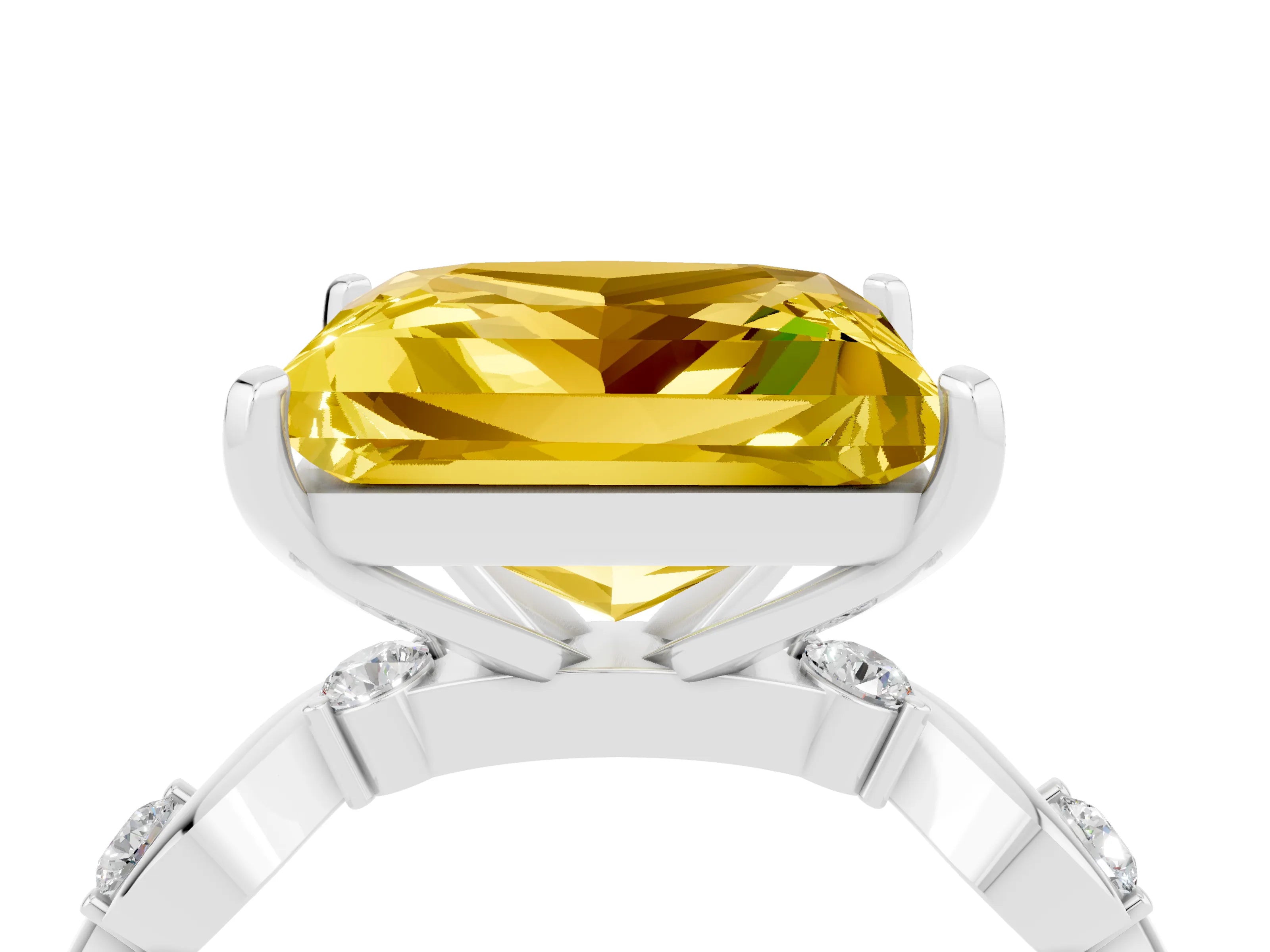White gold Princess Cut Yellow Sapphire Solitaire Twisted Band with Round  Accents and Prong Setting_16