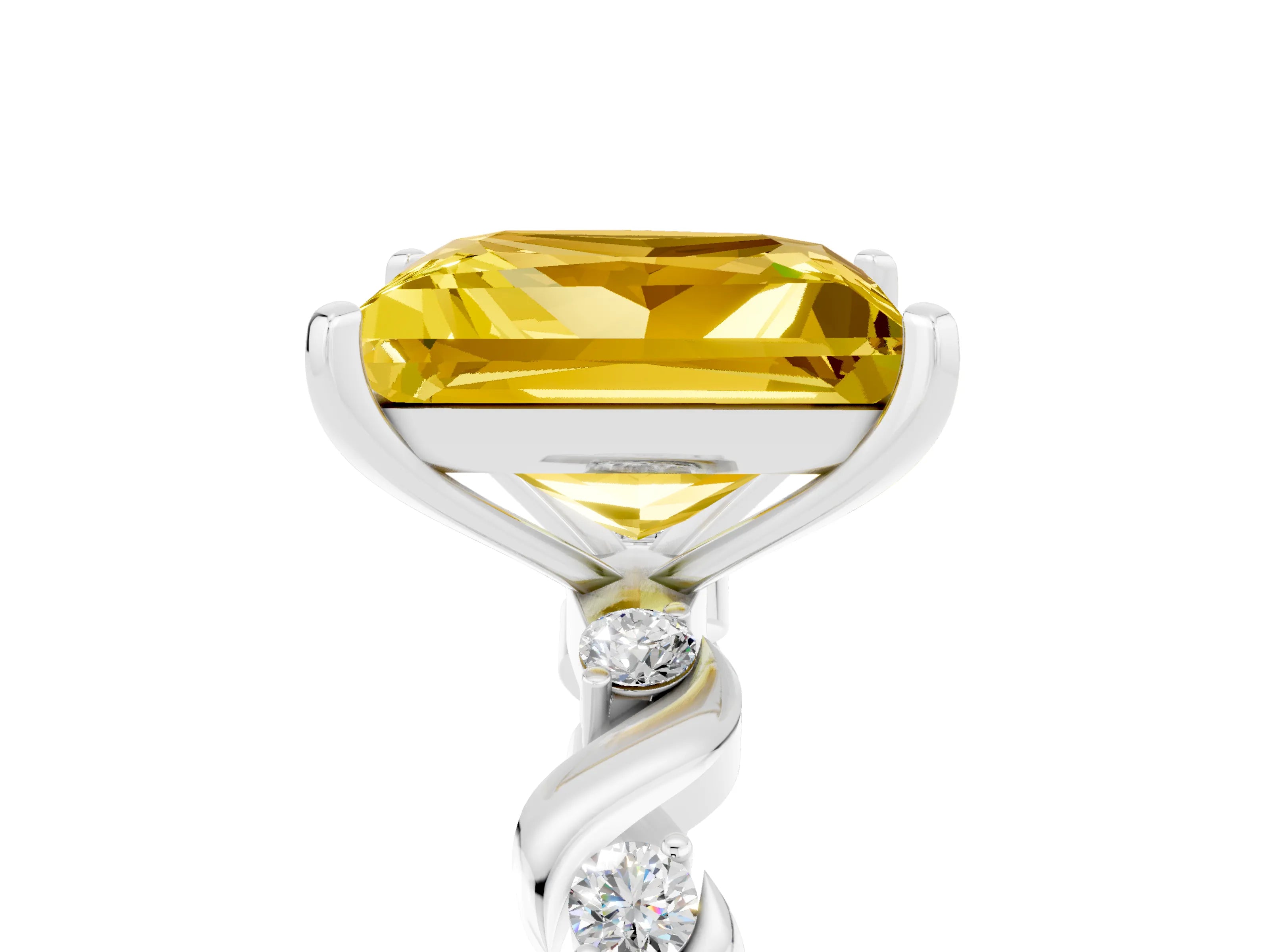 White gold Princess Cut Yellow Sapphire Solitaire Twisted Band with Round  Accents and Prong Setting_17
