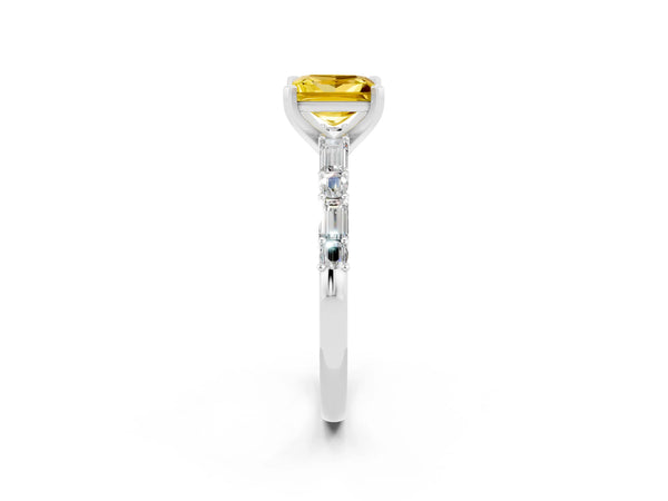 Platinum Princess Cut Yellow Sapphire Solitaire with Side Baguettes and Channel Set Band