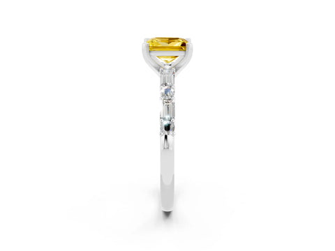 White gold Princess Cut Yellow Sapphire Solitaire with Side Baguettes and Channel Set Band_26
