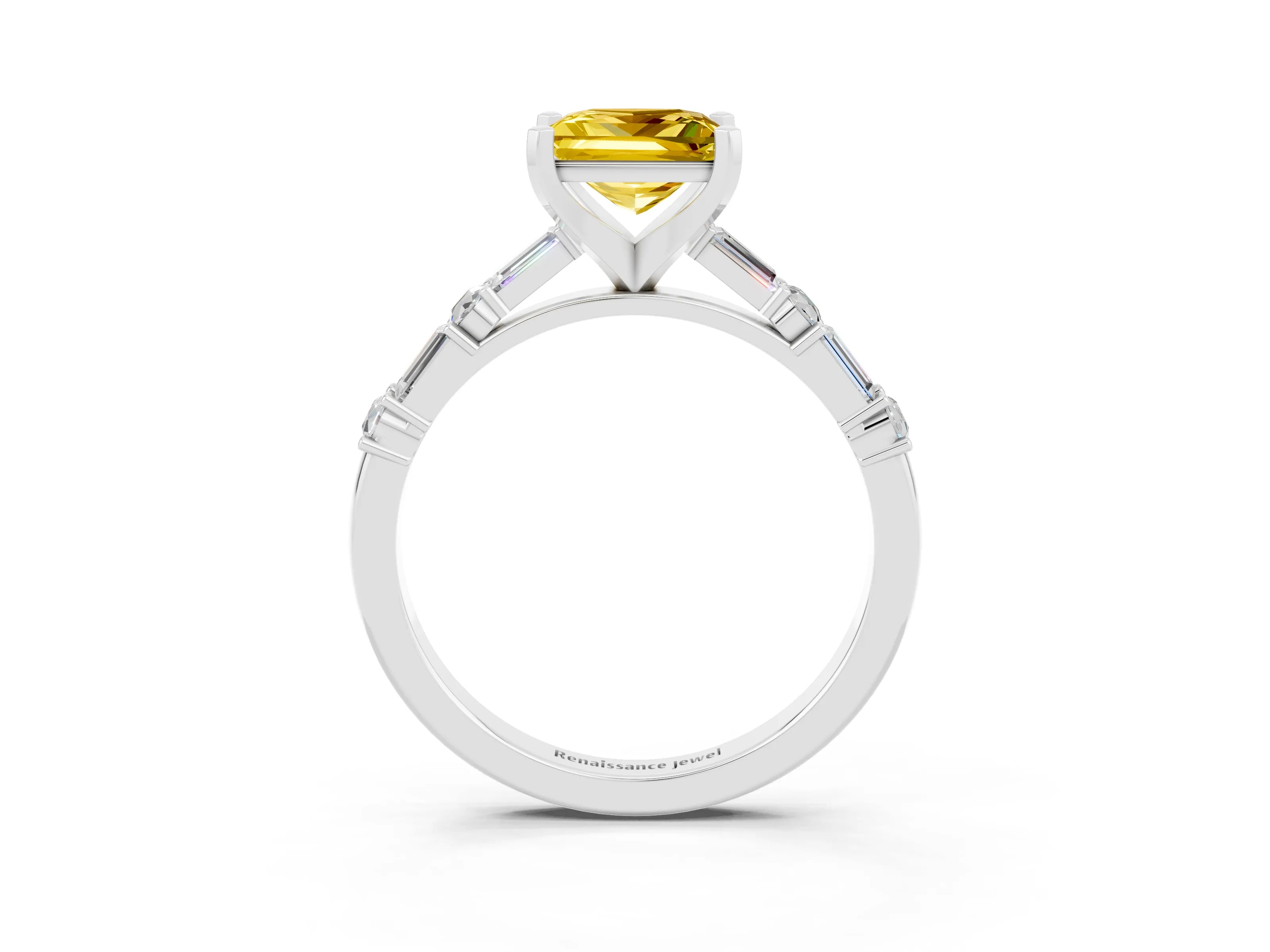 White gold Princess Cut Yellow Sapphire Solitaire with Side Baguettes and Channel Set Band_27
