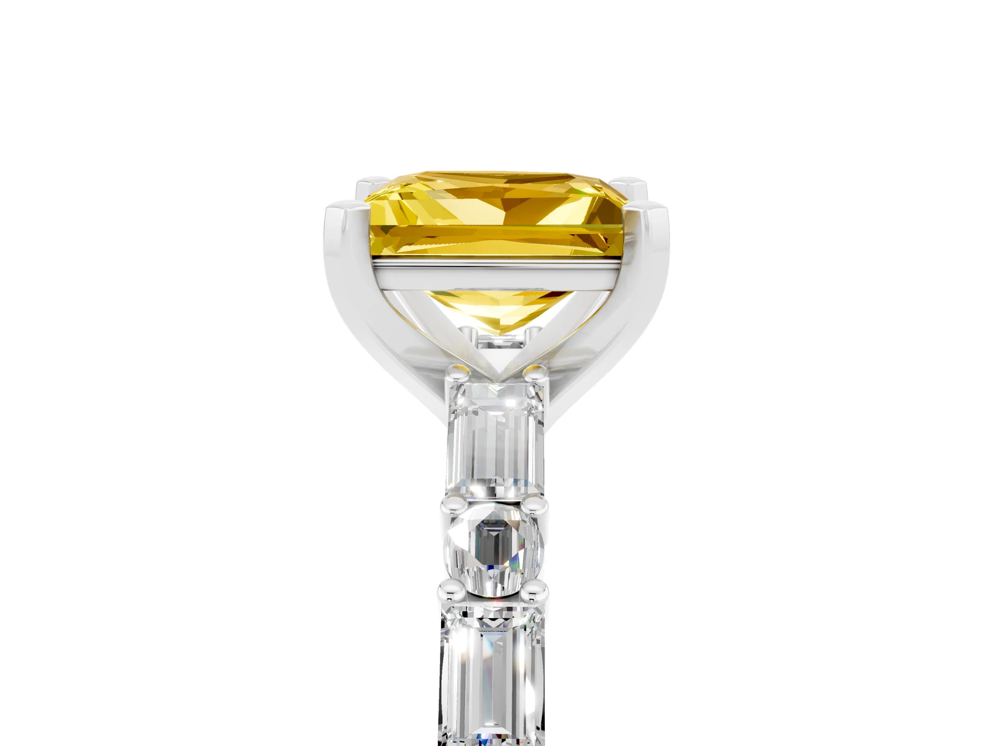 White gold Princess Cut Yellow Sapphire Solitaire with Side Baguettes and Channel Set Band_29
