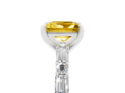 White gold Princess Cut Yellow Sapphire Solitaire with Side Baguettes and Channel Set Band_29