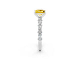 White gold Princess Cut Yellow Sapphire Solitaire with Side Stones, Pave Band, Four-Prong Setting_62