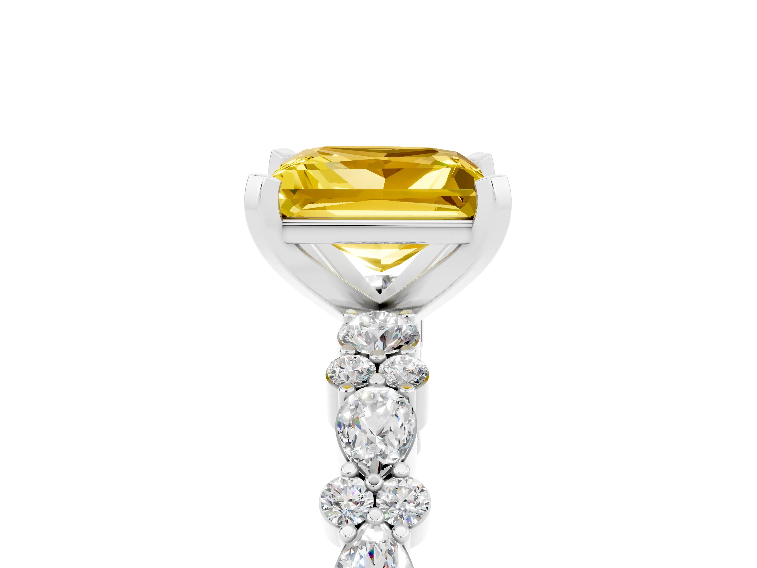 White gold Princess Cut Yellow Sapphire Solitaire with Side Stones, Pave Band, Four-Prong Setting_65