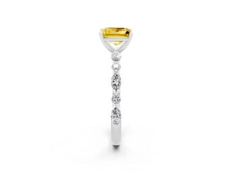 White gold Princess Cut Yellow Sapphire Solitaire with Side Stones on a Pavé Band and Four-Prong Setting_26