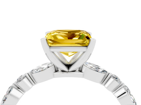 White gold Princess Cut Yellow Sapphire Solitaire with Side Stones on a Pavé Band and Four-Prong Setting_28