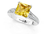 White gold Princess Cut Yellow Sapphire Split Shank Engagement Ring with Pavé Band_25