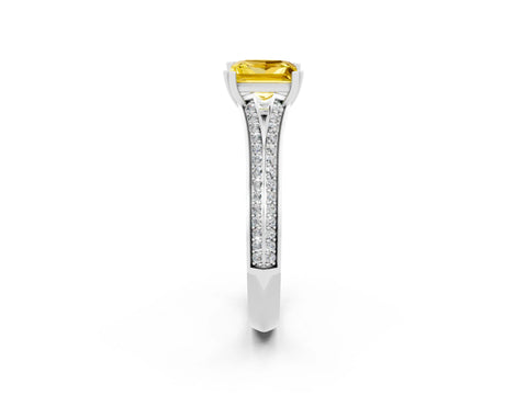 White gold Princess Cut Yellow Sapphire Split Shank Engagement Ring with Pavé Band_26