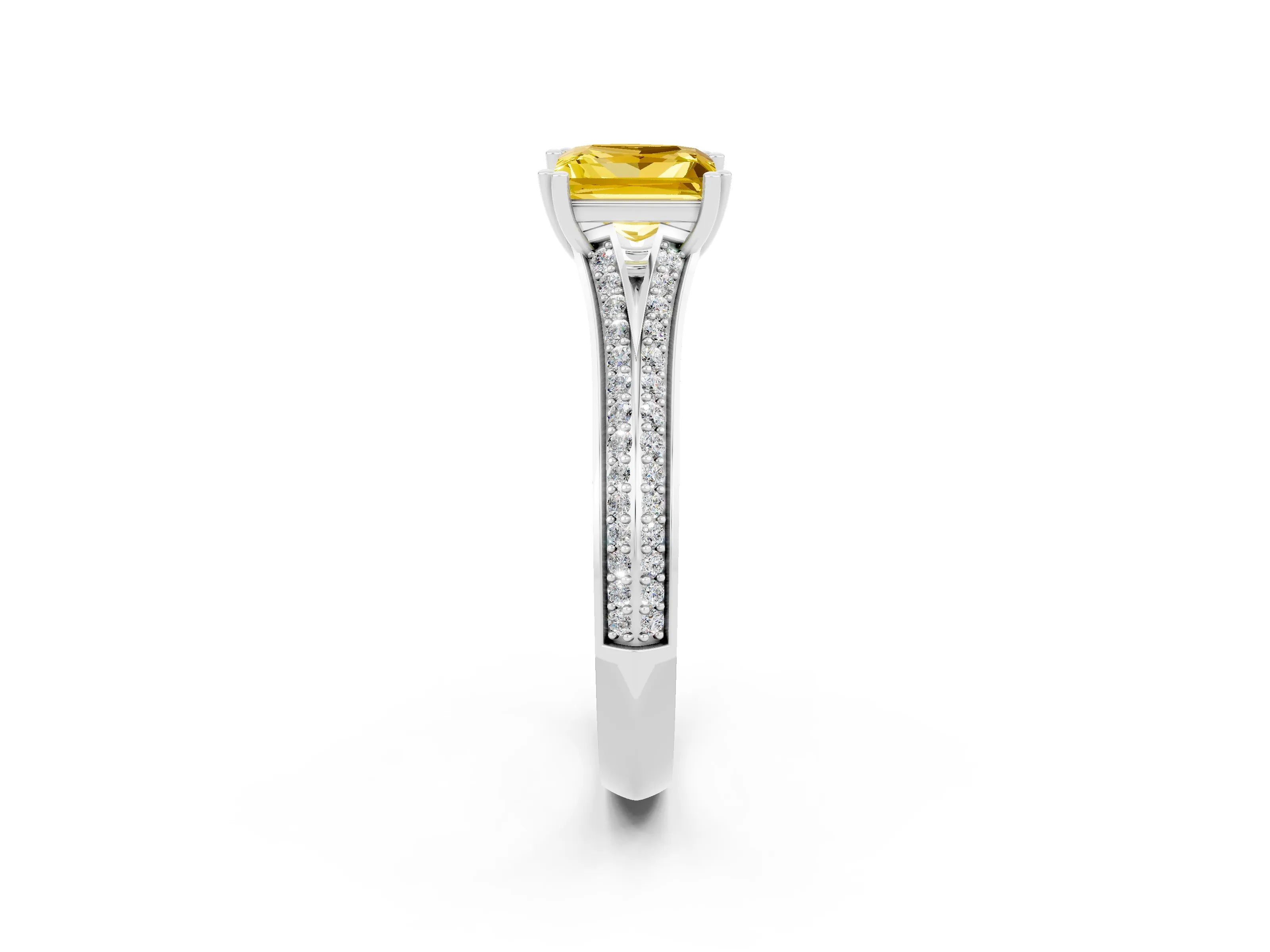 White gold Princess Cut Yellow Sapphire Split Shank Engagement Ring with Pavé Band_26