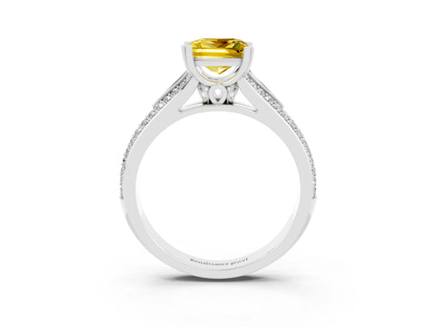 White gold Princess Cut Yellow Sapphire Split Shank Engagement Ring with Pavé Band_27