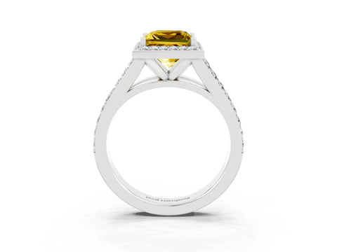 White gold Princess Cut Yellow Sapphire Split Shank Halo Ring with Four-Prong Setting_57