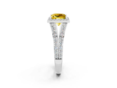 White gold Princess Cut Yellow Sapphire Split Shank Halo Ring with Four-Prong Setting_64