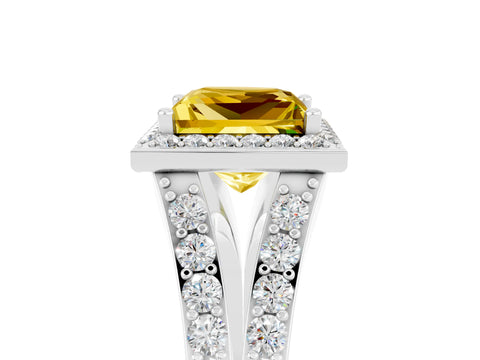 White gold Princess Cut Yellow Sapphire Split Shank Halo Ring with Four-Prong Setting_67