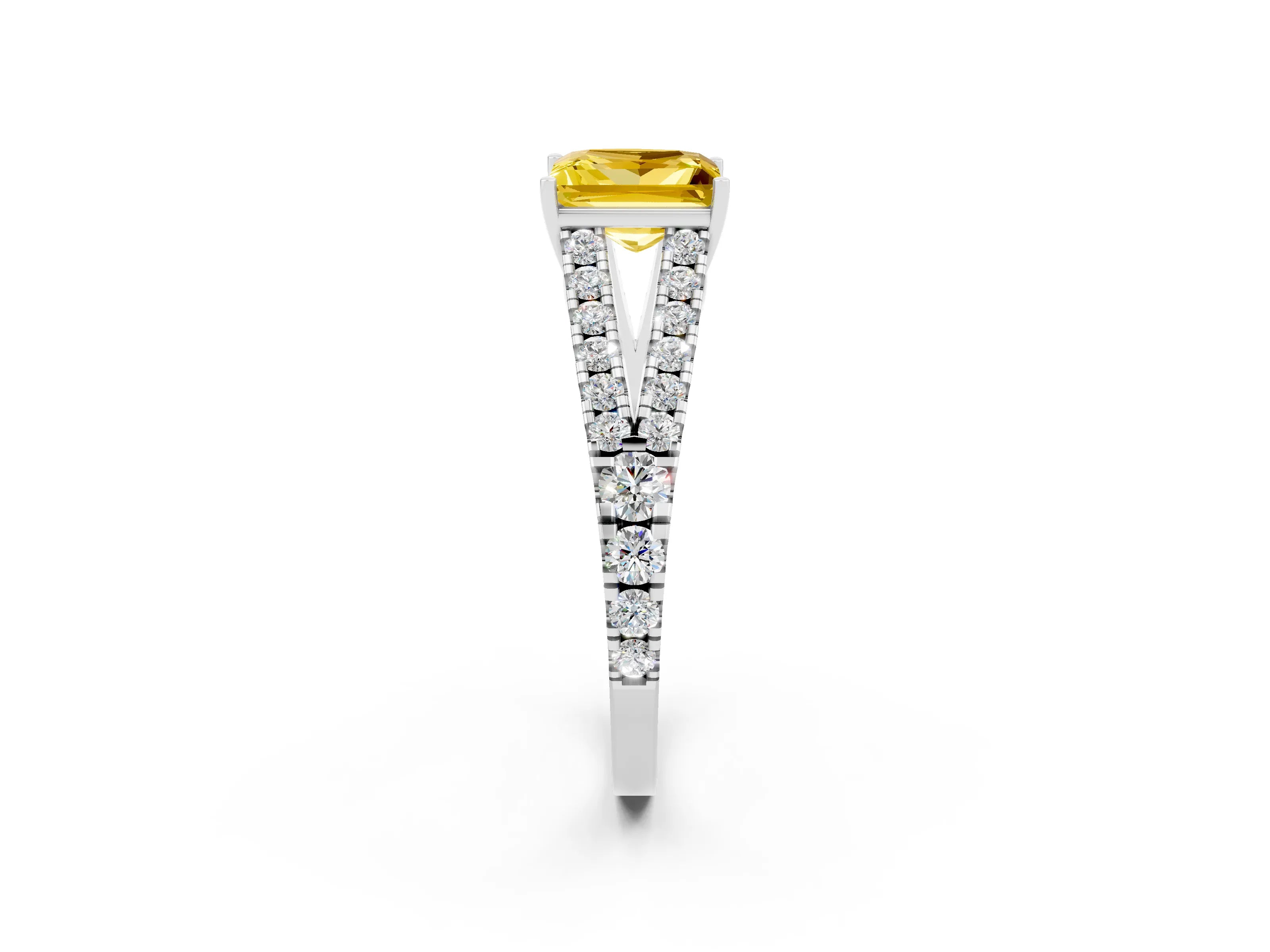 White gold Princess Cut Yellow Sapphire Split Shank Pavé Engagement Ring with Four-Prong Setting_14