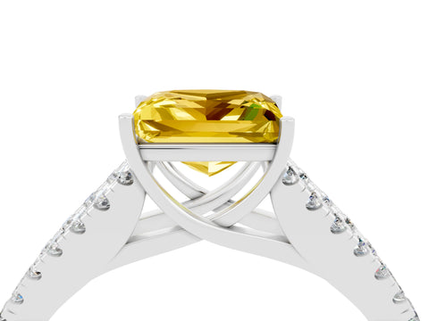 White gold Princess Cut Yellow Sapphire Split Shank Pavé Engagement Ring with Four-Prong Setting_16