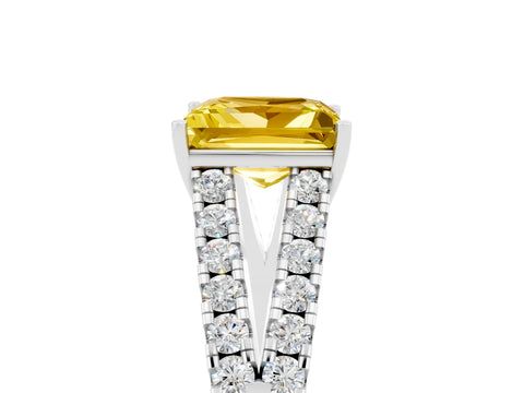 White gold Princess Cut Yellow Sapphire Split Shank Pavé Engagement Ring with Four-Prong Setting_17