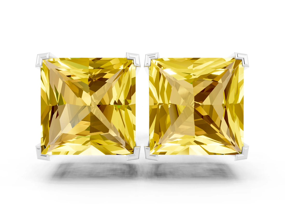 Silver 0.63 Carat Princess Yellow Sapphire Stud Earrings