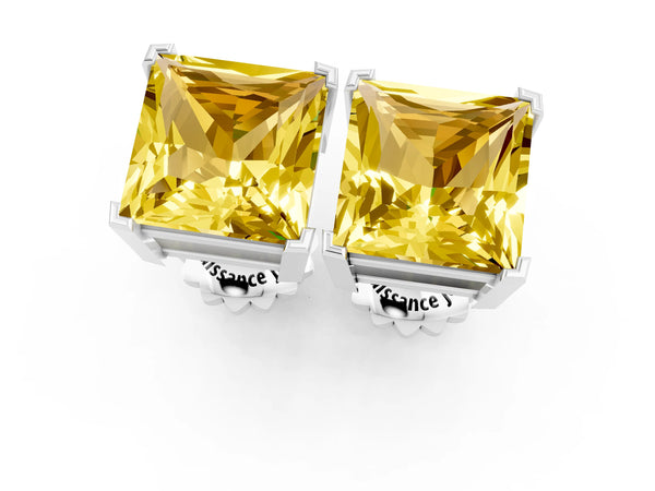 Platinum Princess Cut Yellow Sapphire Stud Earrings
