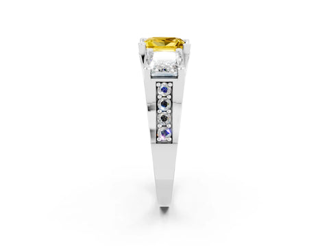 White gold Princess Cut Yellow Sapphire Three-Stone Ring with Channel Set Band and Four-Prong Setting_2