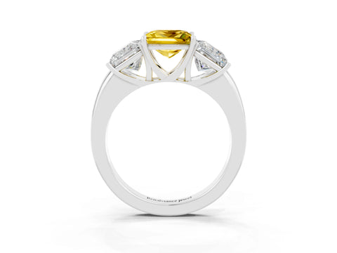 White gold Princess Cut Yellow Sapphire Three-Stone Ring with Four-Prong Setting and Classic Band_3