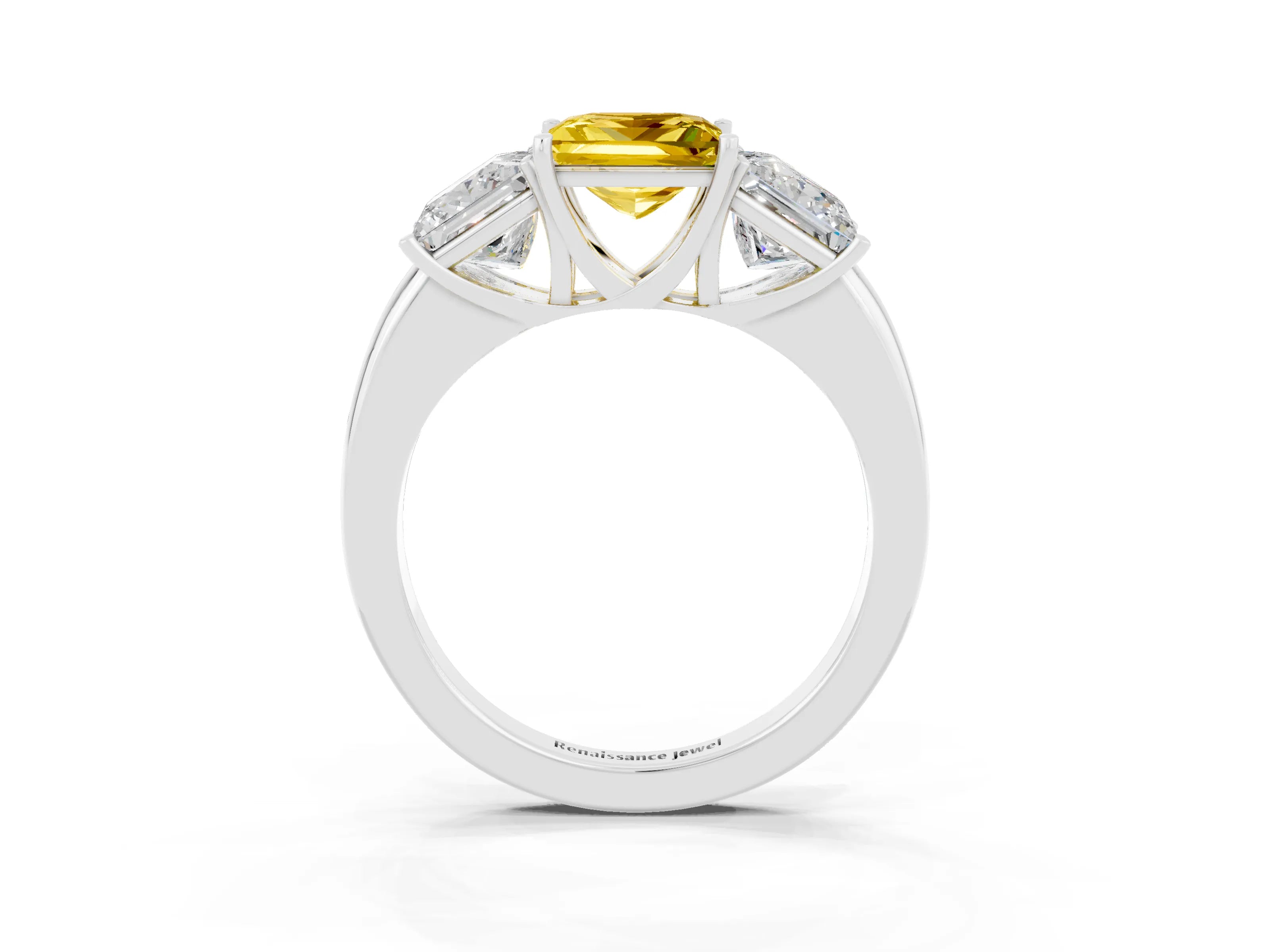 White gold Princess Cut Yellow Sapphire Three-Stone Ring with Four-Prong Setting and Classic Band_3