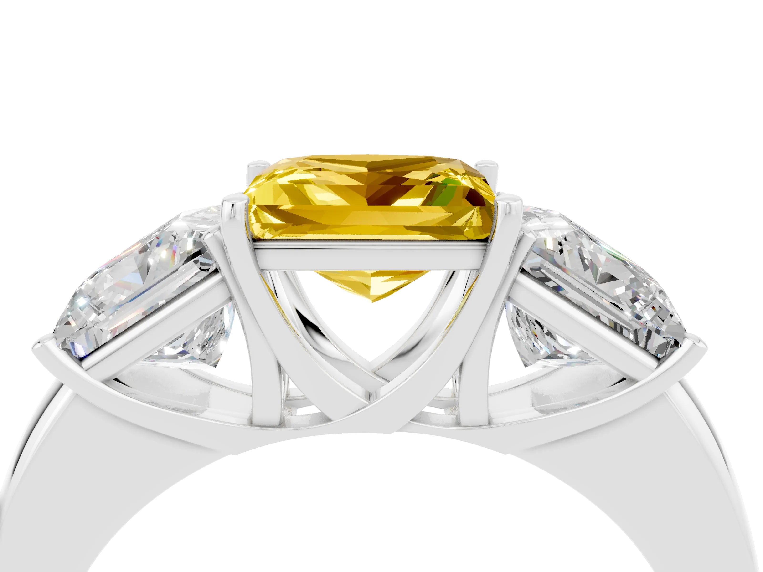 White gold Princess Cut Yellow Sapphire Three-Stone Ring with Four-Prong Setting and Classic Band_4