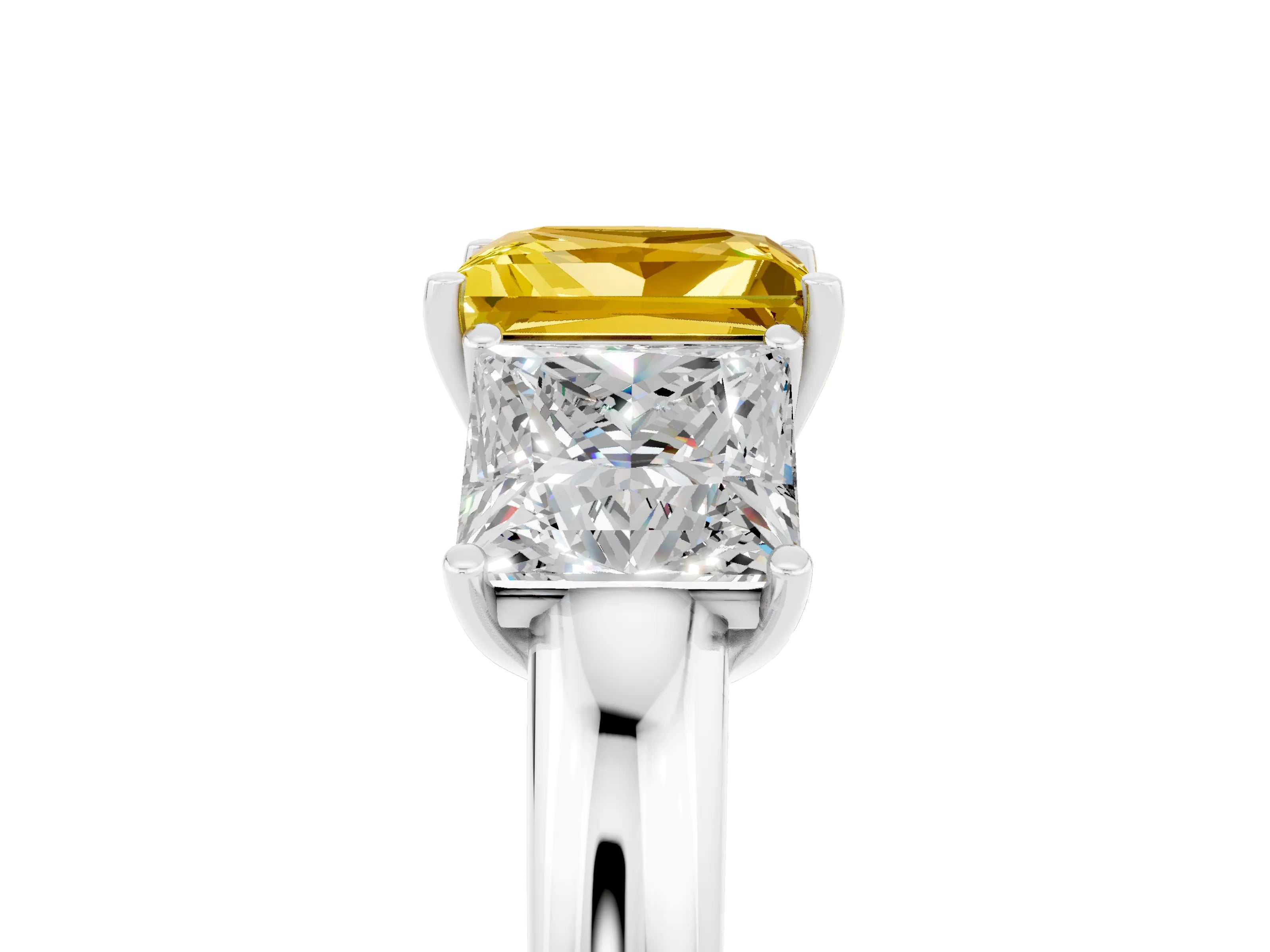 White gold Princess Cut Yellow Sapphire Three-Stone Ring with Four-Prong Setting and Classic Band_5
