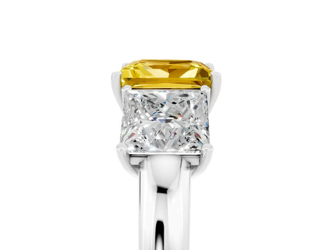 White gold Princess Cut Yellow Sapphire Three-Stone Ring with Four-Prong Setting and Classic Band_5