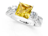 White gold Princess Cut Yellow Sapphire Three-Stone Ring with Pavé Split Shank and Four-Prong Setting_25