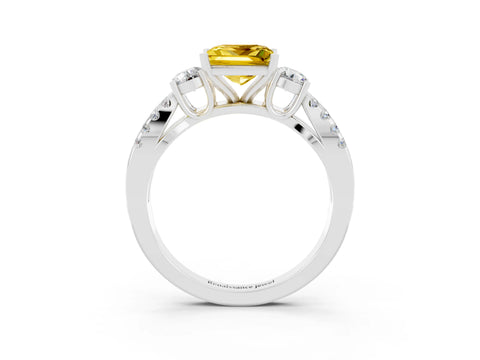 White gold Princess Cut Yellow Sapphire Three-Stone Ring with Pavé Split Shank and Four-Prong Setting_27