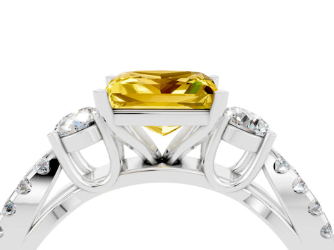 White gold Princess Cut Yellow Sapphire Three-Stone Ring with Pavé Split Shank and Four-Prong Setting_28