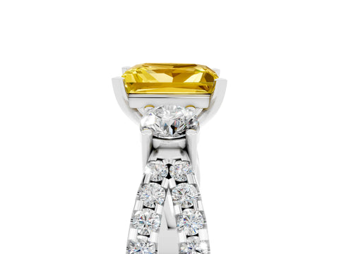 White gold Princess Cut Yellow Sapphire Three-Stone Ring with Pavé Split Shank and Four-Prong Setting_29