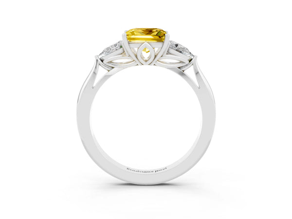 Platinum Princess Cut Yellow Sapphire Three-Stone Ring with Pear  Side Stones and Prong Setting