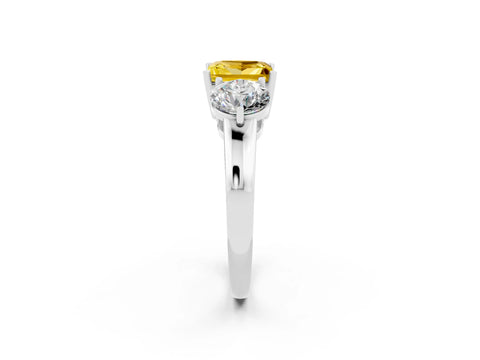 White gold Princess Cut Yellow Sapphire Three-Stone Ring with Prong Setting and Classic Band_2