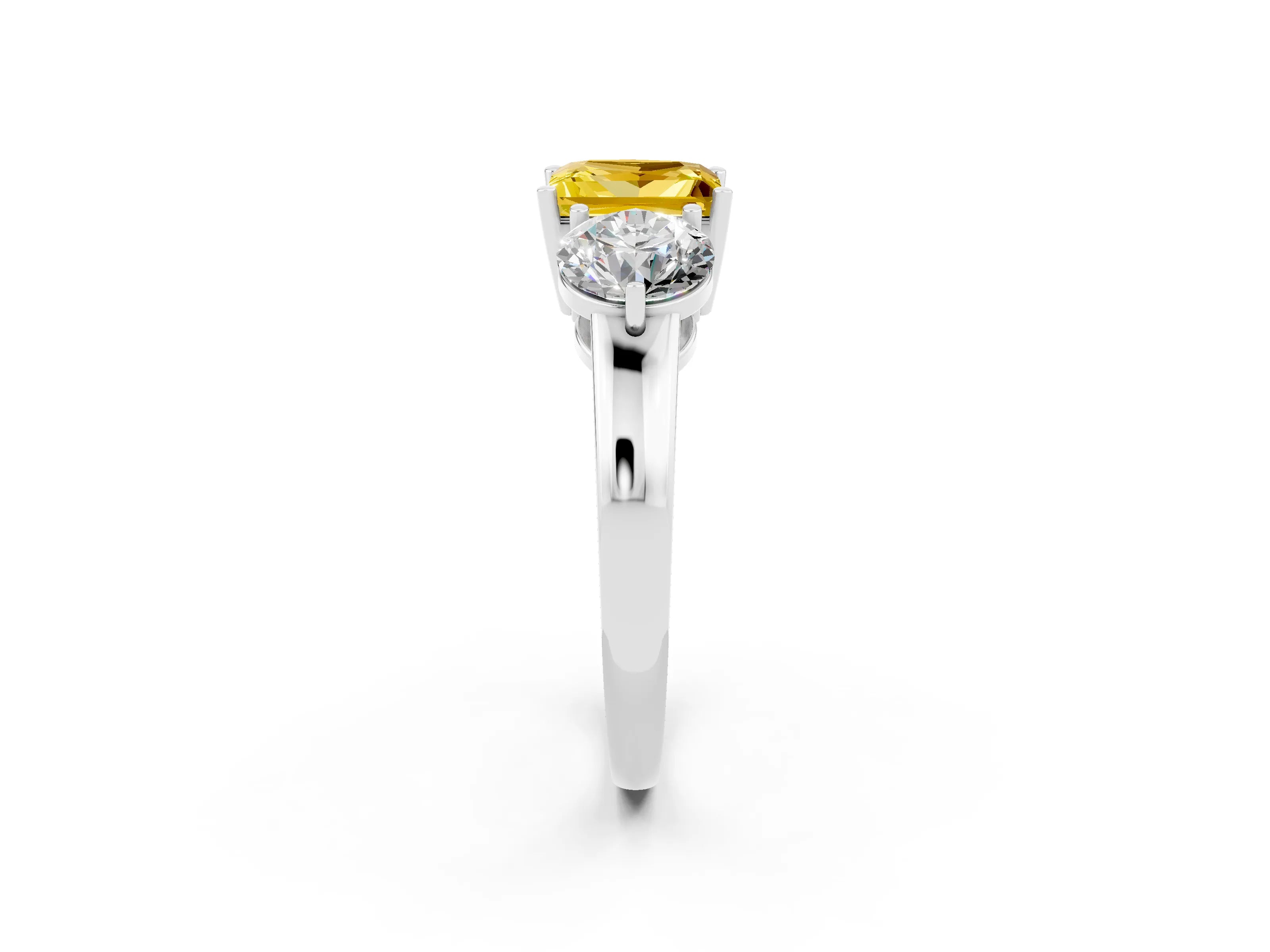 White gold Princess Cut Yellow Sapphire Three-Stone Ring with Prong Setting and Classic Band_2