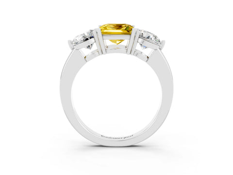 White gold Princess Cut Yellow Sapphire Three-Stone Ring with Prong Setting and Classic Band_3
