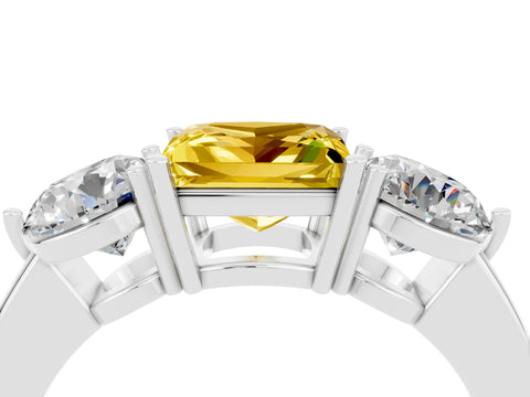 White gold Princess Cut Yellow Sapphire Three-Stone Ring with Prong Setting and Classic Band_4