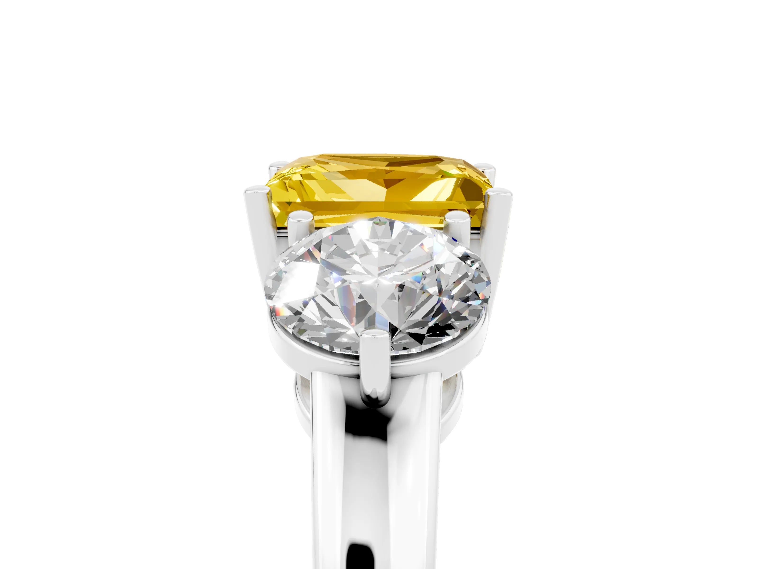 White gold Princess Cut Yellow Sapphire Three-Stone Ring with Prong Setting and Classic Band_5