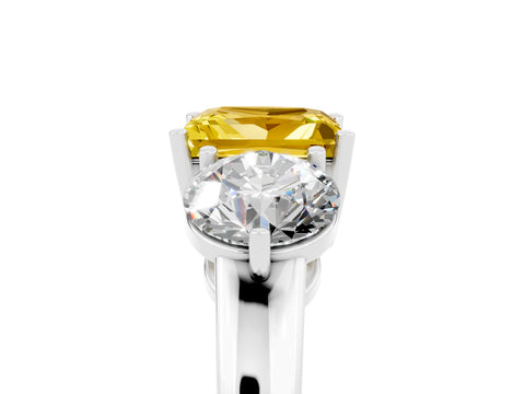 White gold Princess Cut Yellow Sapphire Three-Stone Ring with Prong Setting and Classic Band_5