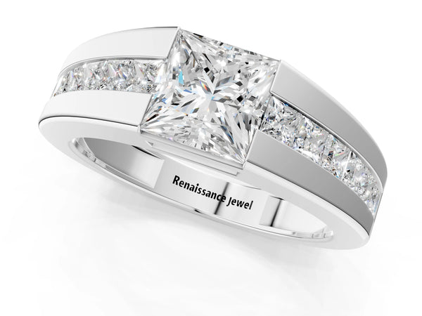 Silver Princess Diamond Channel Set Mens Ring