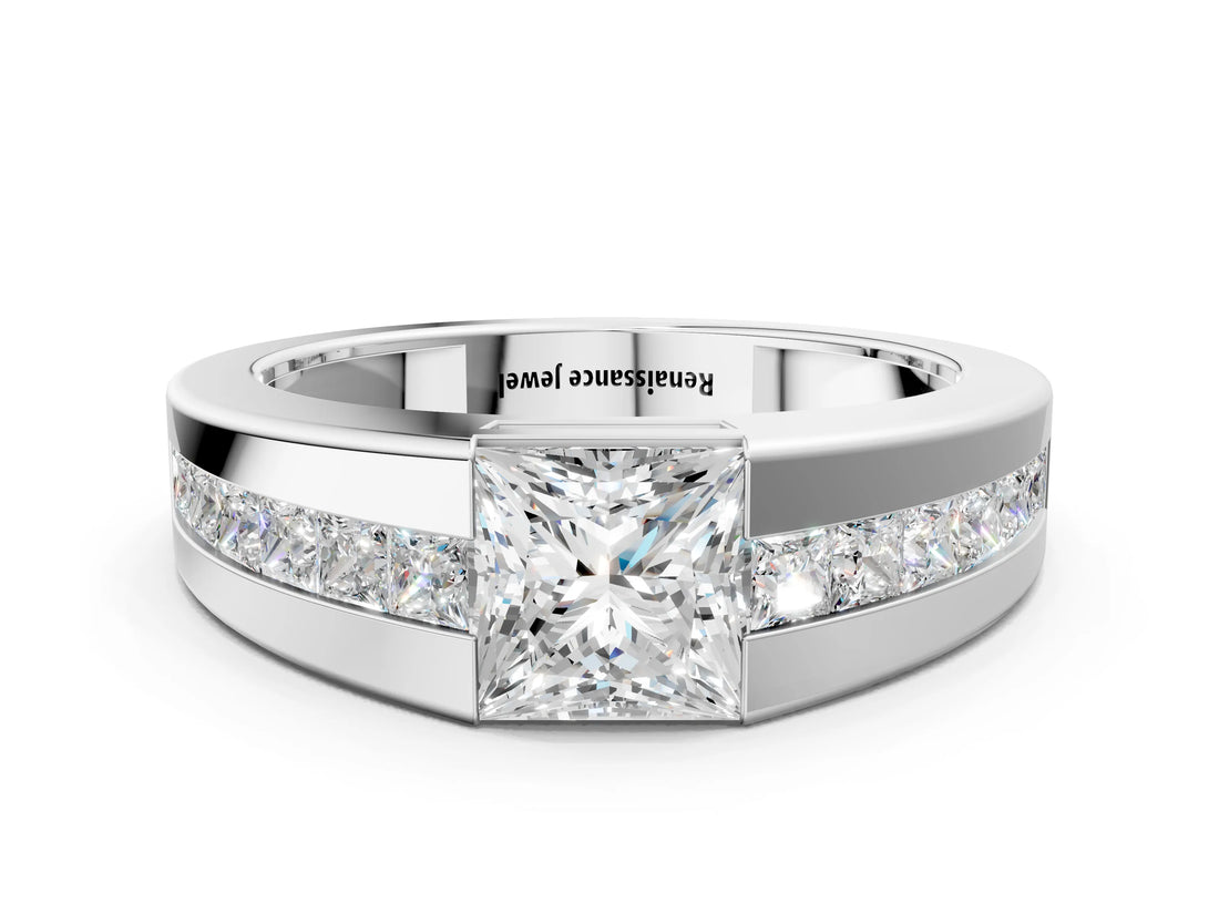 White gold Princess Diamond Channel Set Mens Ring