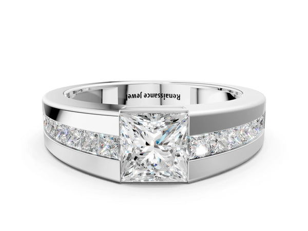 Silver Princess Diamond Channel Set Mens Ring