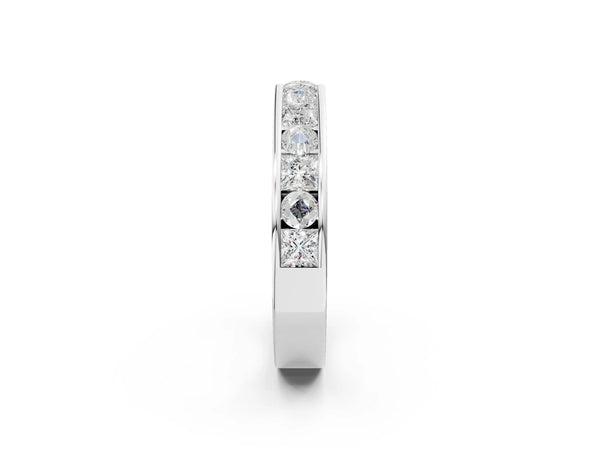 White gold Princess Diamond Channel Set Promise Ring with Round Diamond Accents